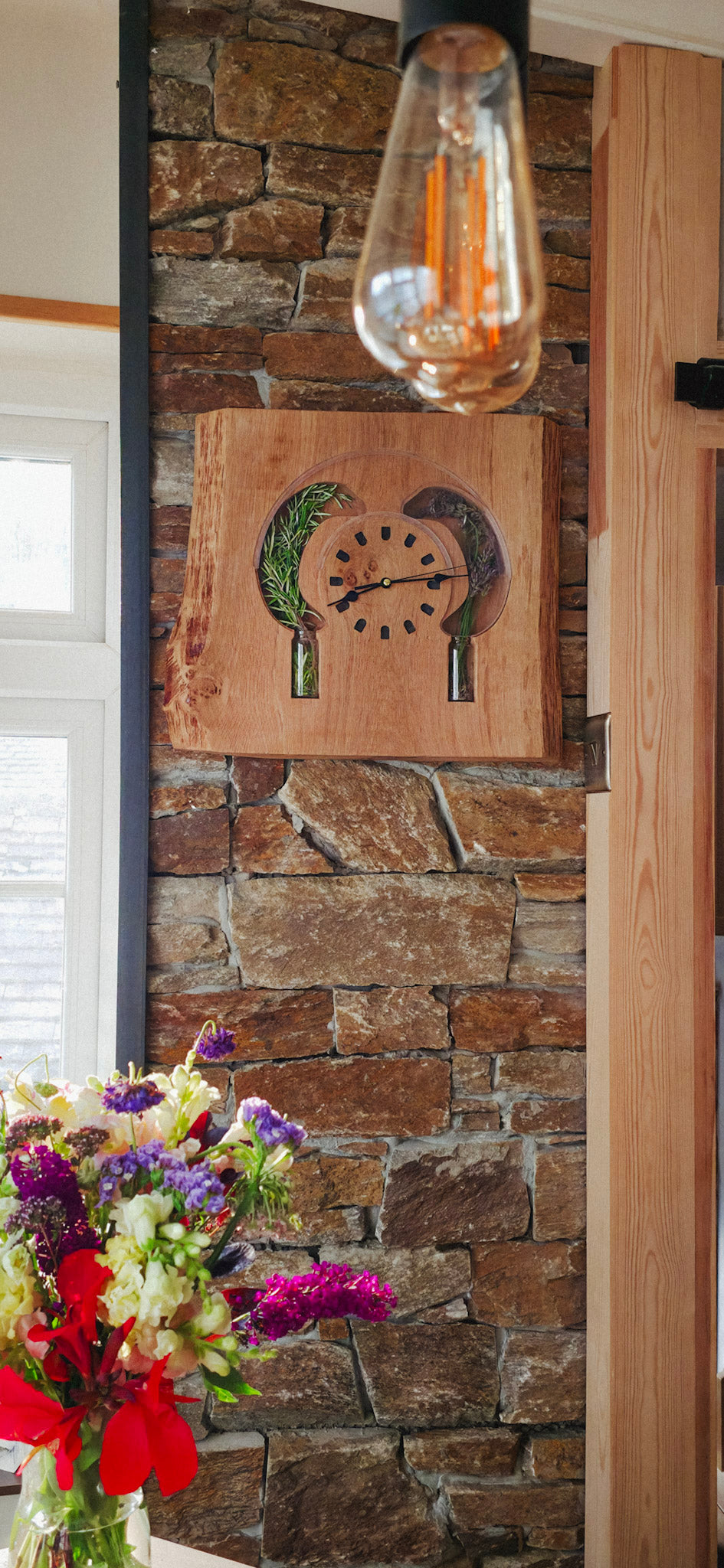 Hand carved live edge oak wall clock