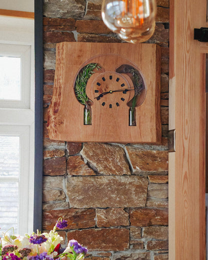 Decorative oak wall clock with home fragrance personalisation