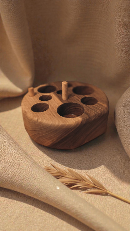 solid walnut wood cat feeding and chew toy