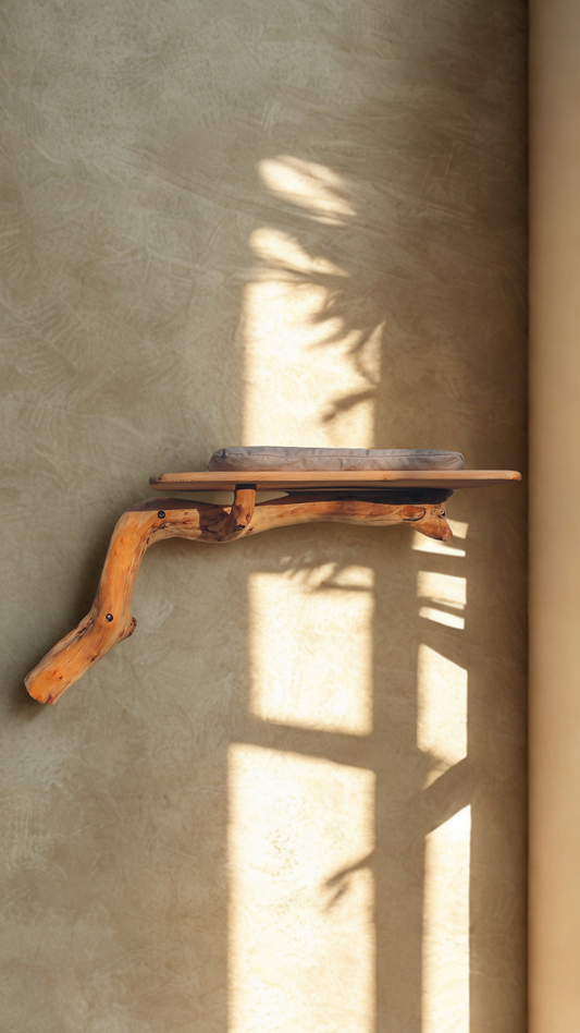 wall mounted wooden pet bed with natural branch