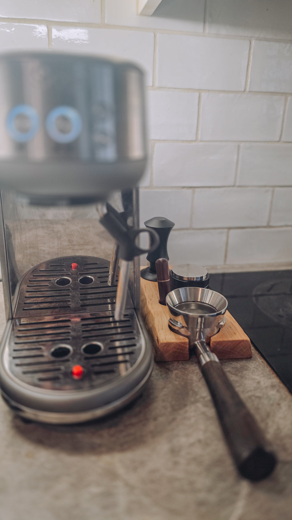 The Brew Station — Solid Oak Espresso Accessory Rest