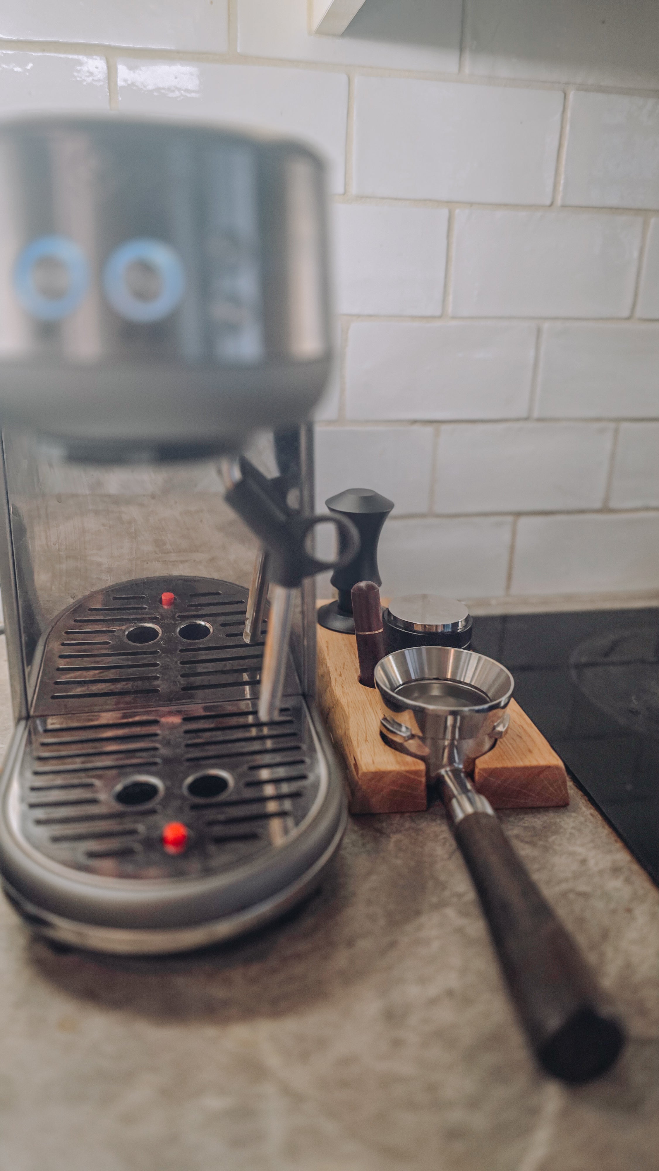 The Brew Station — Solid Oak Espresso Accessory Rest
