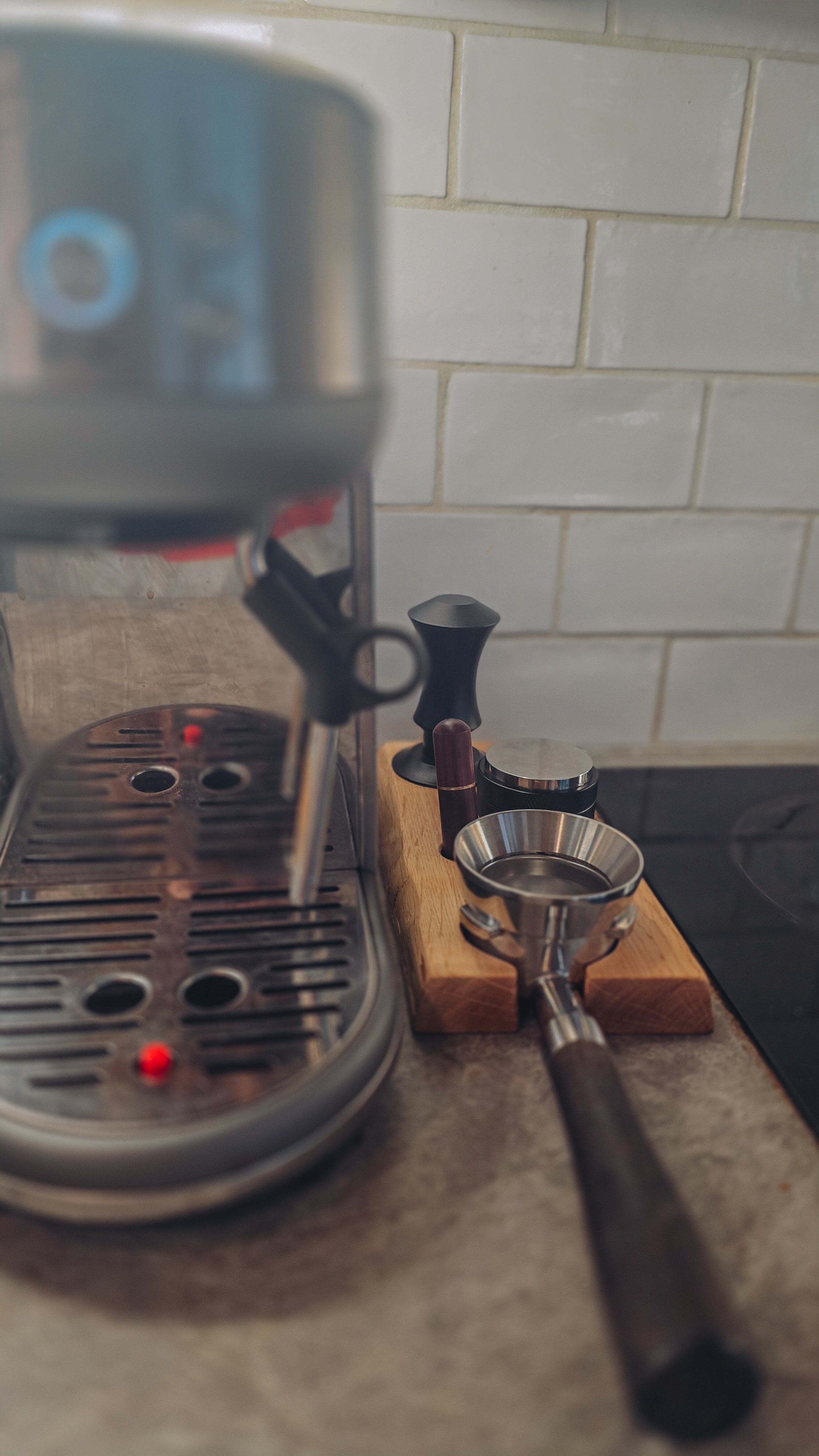 The Brew Station — Solid Oak Espresso Accessory Rest