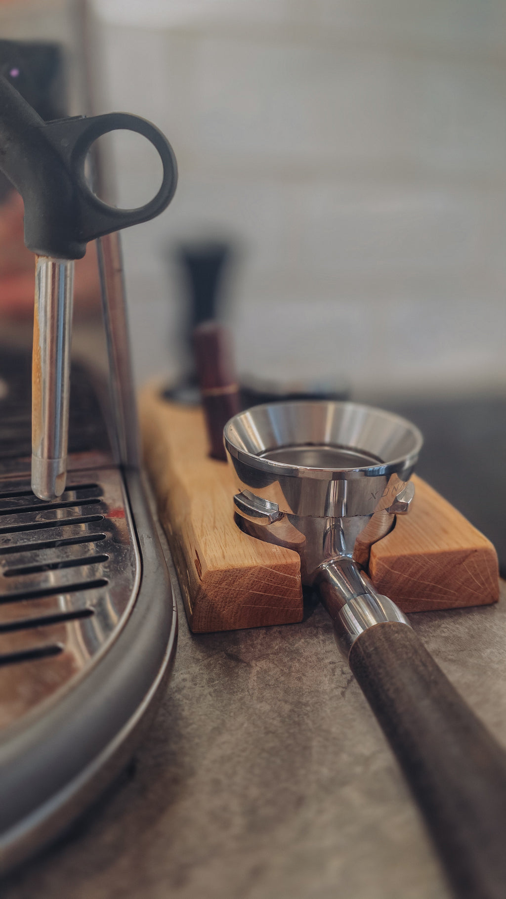The Brew Station — Solid Oak Espresso Accessory Rest