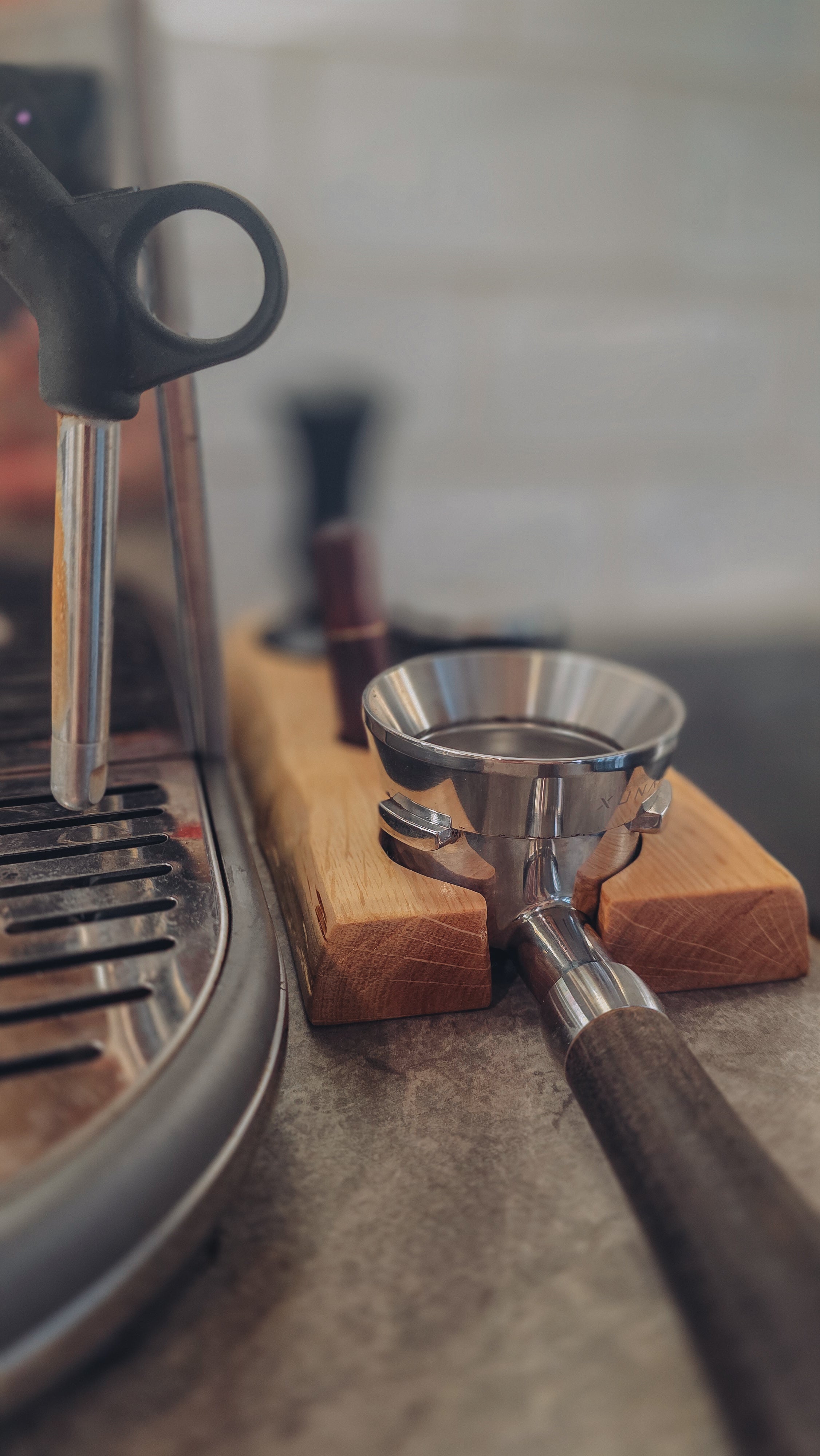 The Brew Station — Solid Oak Espresso Accessory Rest