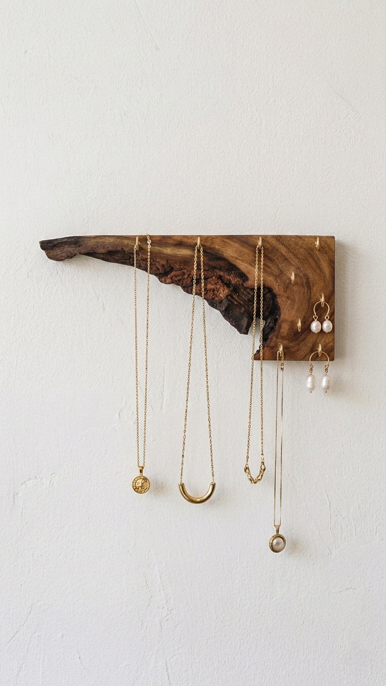 Live Edge Walnut Jewellery Wall Rack